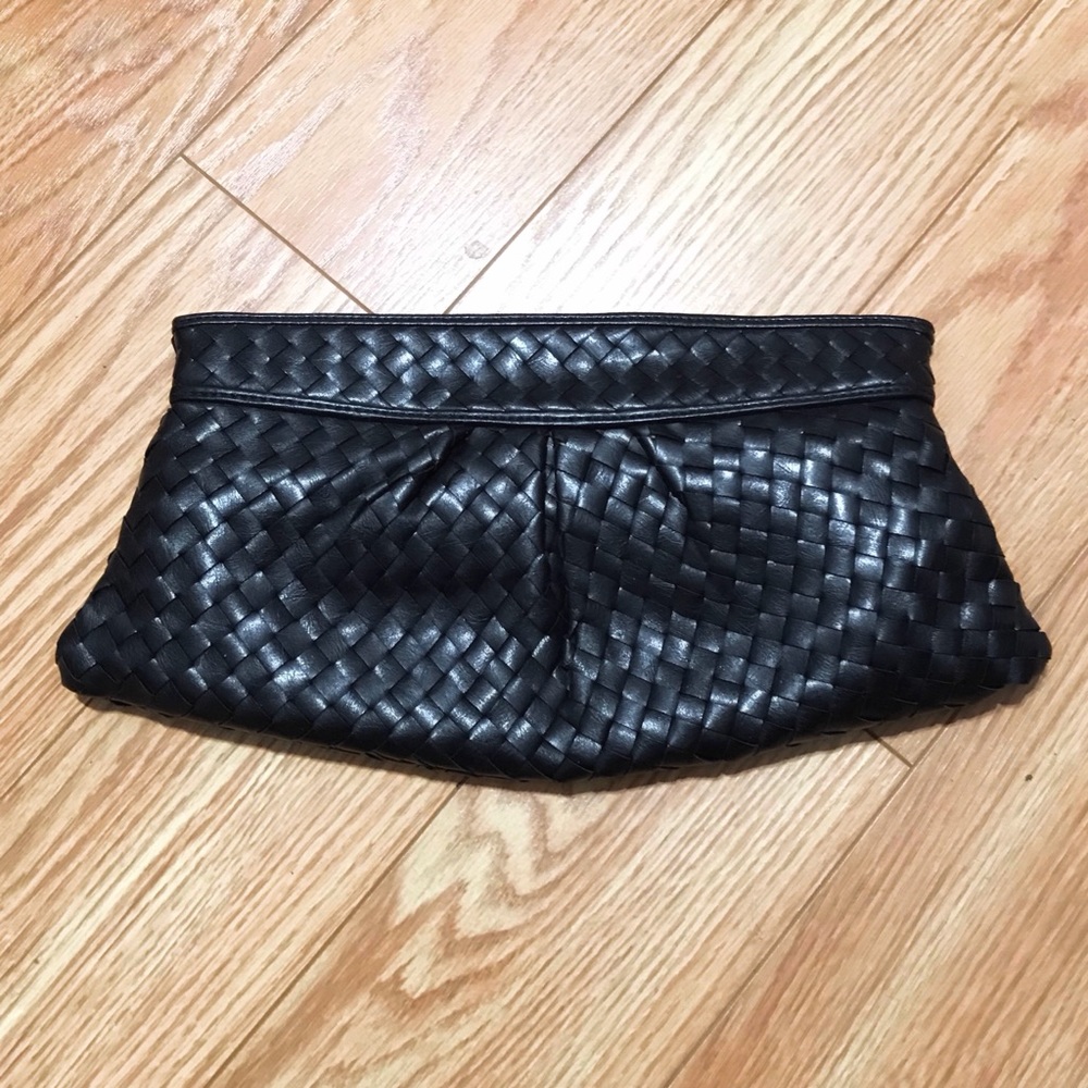 SOLD. Black Woven Faux Leather Clutch Bag